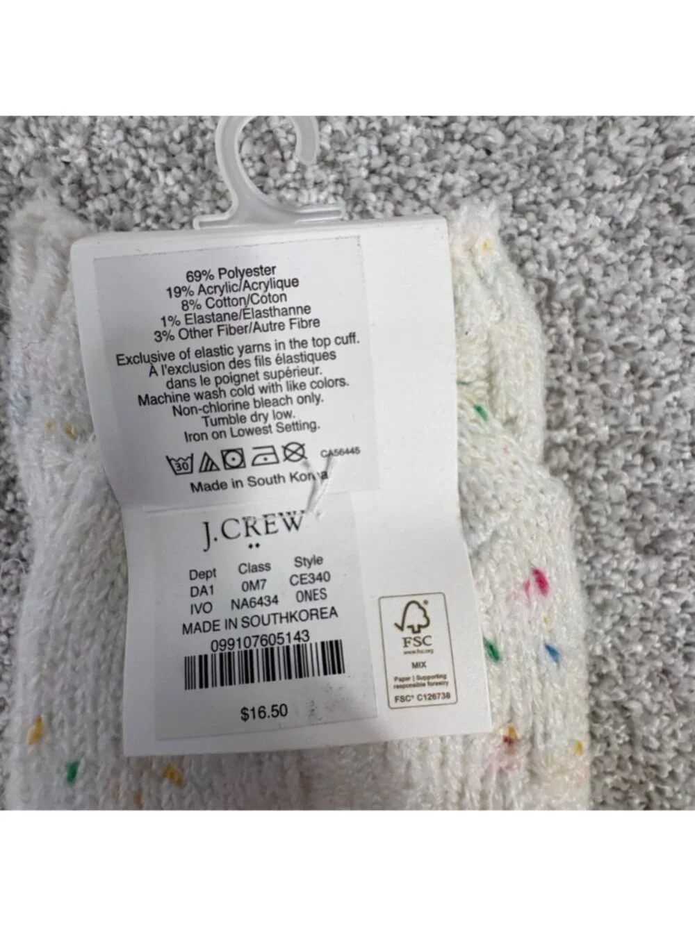 J.Crew White Speckled Trouser Socks One Size Polyester Blend